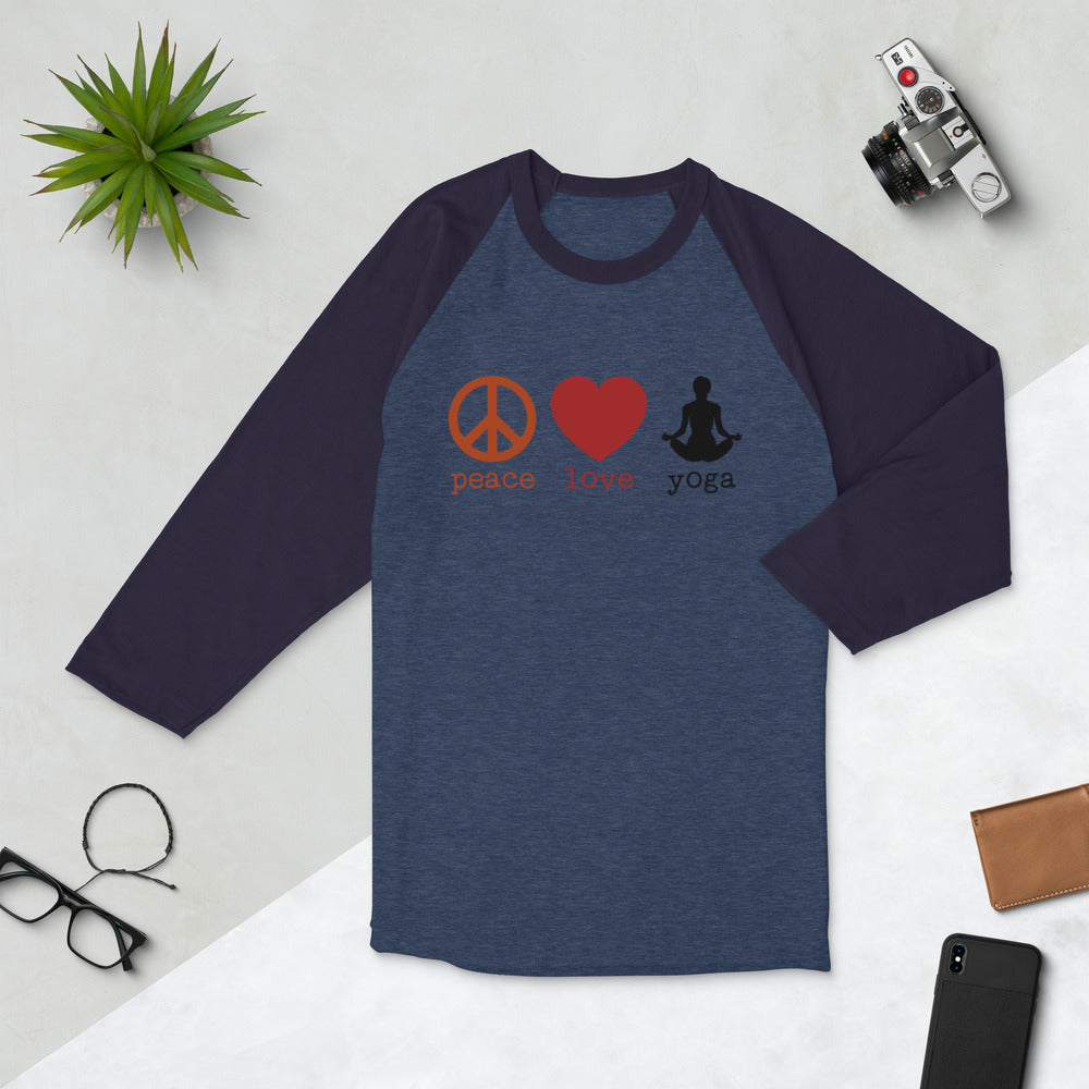 Peace Love Yoga 3/4 Sleeve Unisex Raglan Shirt - Holistic United