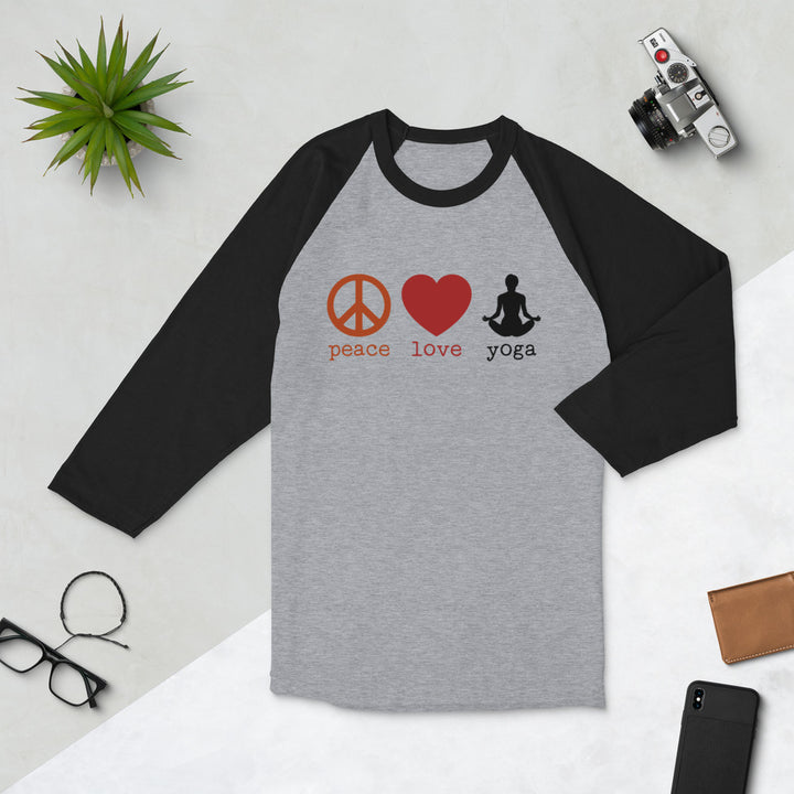 Peace Love Yoga 3/4 Sleeve Unisex Raglan Shirt - Holistic United