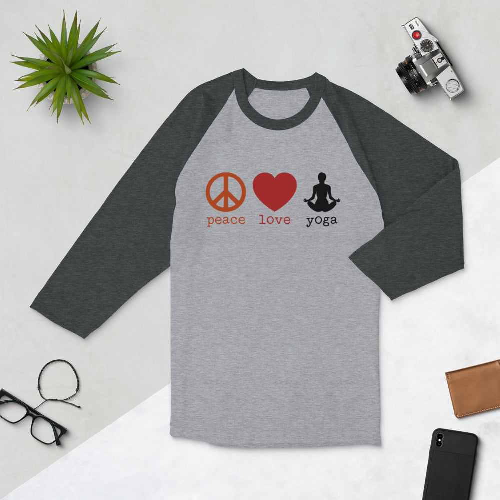 Peace Love Yoga 3/4 Sleeve Unisex Raglan Shirt - Holistic United