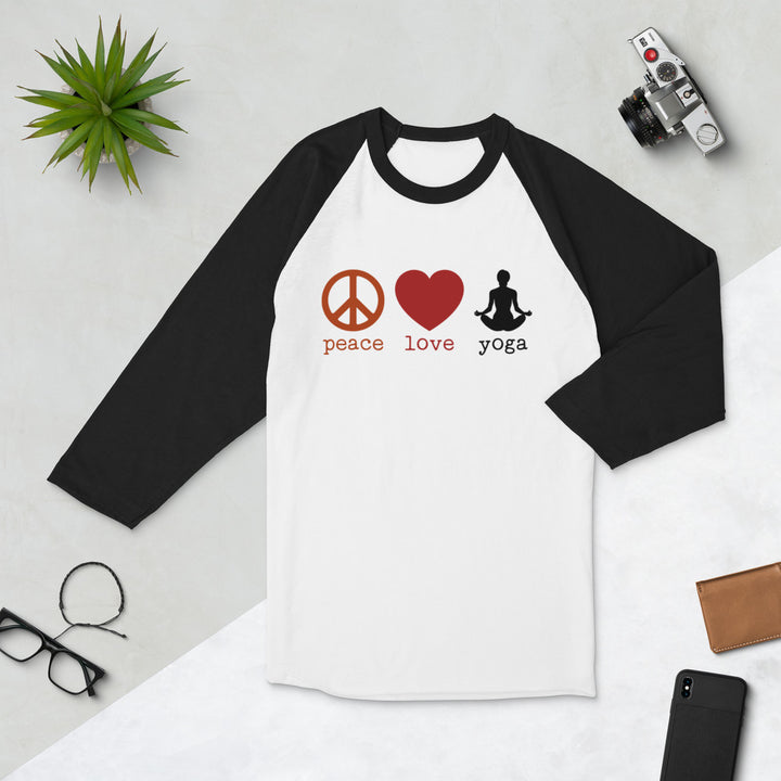 Peace Love Yoga 3/4 Sleeve Unisex Raglan Shirt - Holistic United