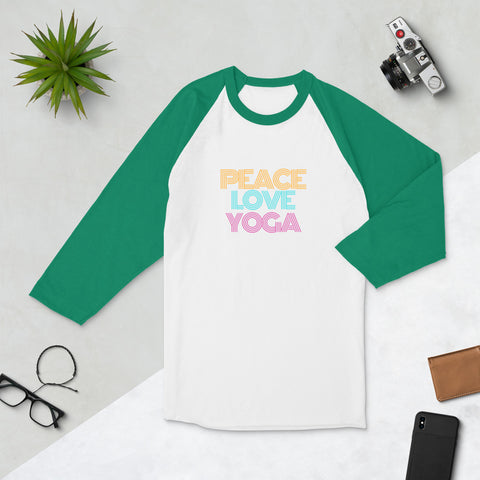 Peace Love Yoga 3/4 Sleeve Unisex Raglan Shirt - Holistic United